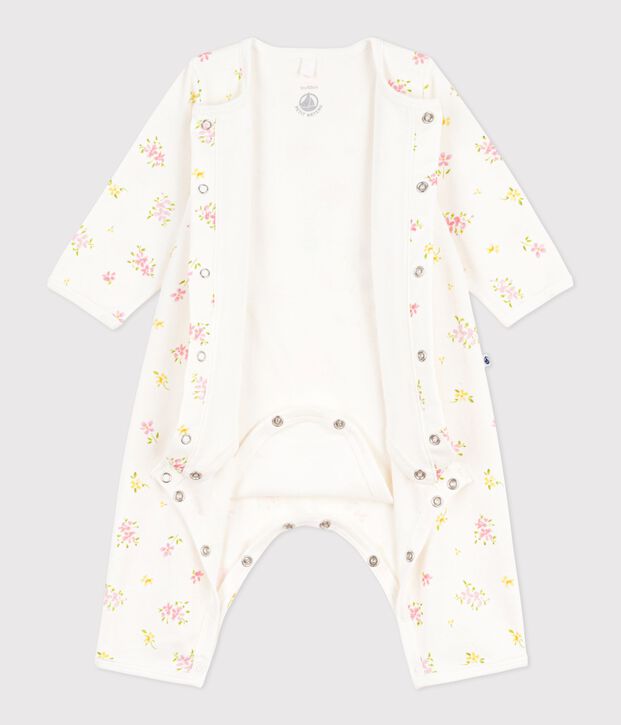 Baby-Bodyjama ohne F&uuml;&szlig;chen aus Baumwolle mit Blumenmotiv weiss/vielfarbig