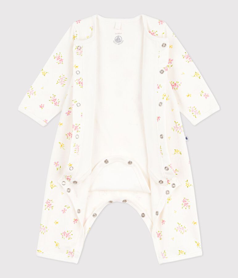 Baby-Bodyjama ohne F&uuml;&szlig;chen aus Baumwolle mit Blumenmotiv weiss MARSHMALLOW/weiss MULTICO