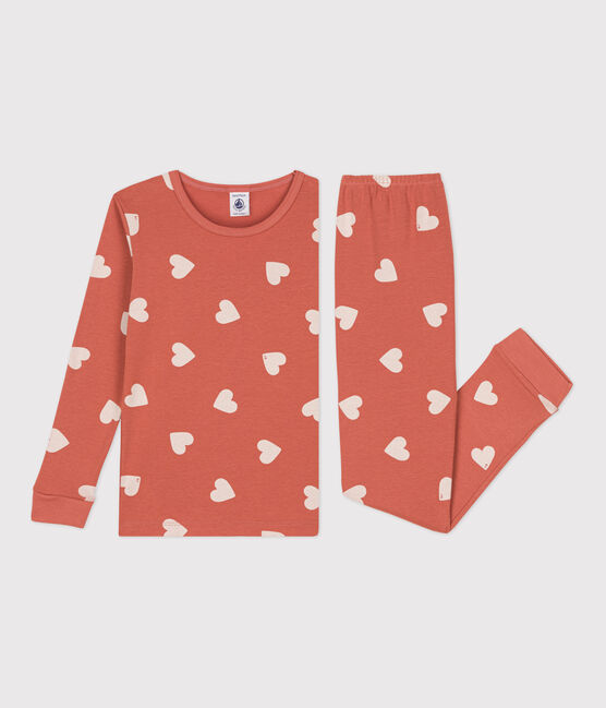 Kinderpyjama mit schlanker Passform aus Baumwolle mit Herzmuster für Mädchen rosa BRANDY/weiss MARSHMALLOW