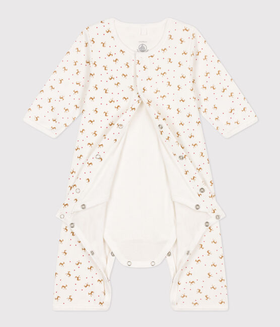 Baby-Bodyjama aus Rippstrick ohne Füße rot MARSHMALLOW/weiss HARISSA