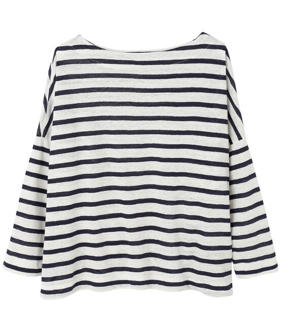 Damen-Streifenshirt aus Leinen weiss LAIT/blau SMOKING