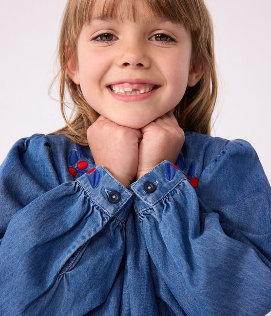 Langärmeliges Kinder-Kleid aus Denim blau DENIM CLAIR