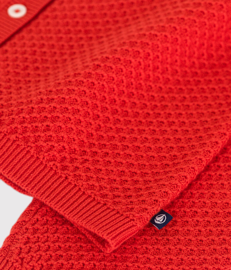 Kinder-Strickjacke aus Baumwolle mit Zierstrick rot