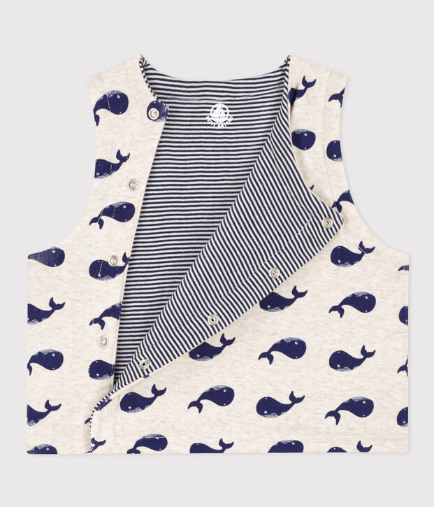 &Auml;rmellose Baby-Wendejacke mit Walmotiv aus Baumwolle beige/blau