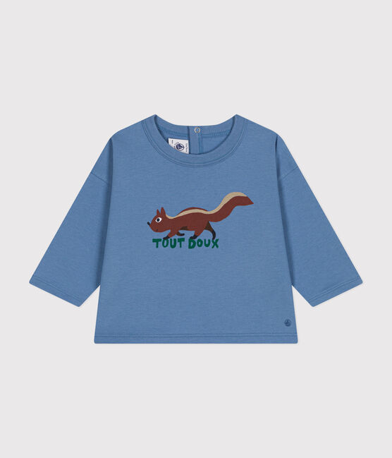 Langärmeliges Baby T-Shirt aus feinem Jersey blau BEACH