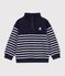 Kinder-Sweatshirt mit Rei&szlig;verschluss-Kragen aus gestreifter Baumwolle blau/weiss