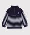 Kinder-Sweatshirt mit Rei&szlig;verschluss-Kragen aus gestreifter Baumwolle blau/weiss