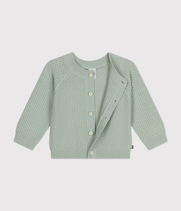 Baby-Cardigan aus Baumwollstrick gr&uuml;n