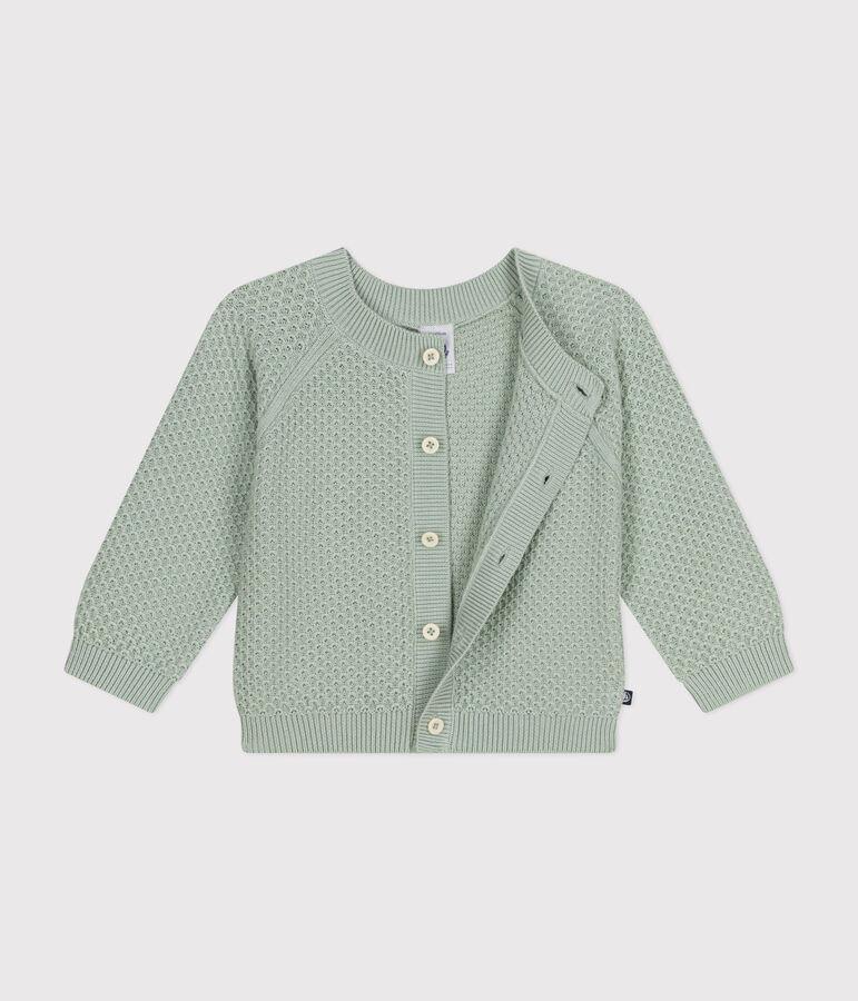 Baby-Cardigan aus Baumwollstrick gr&uuml;n