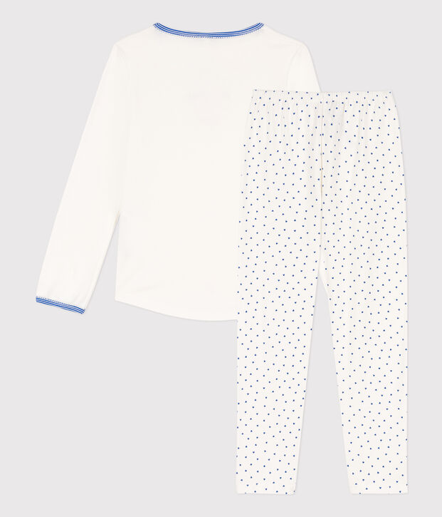Kinderpyjama aus Baumwolle f&uuml;r M&auml;dchen weiss/blau