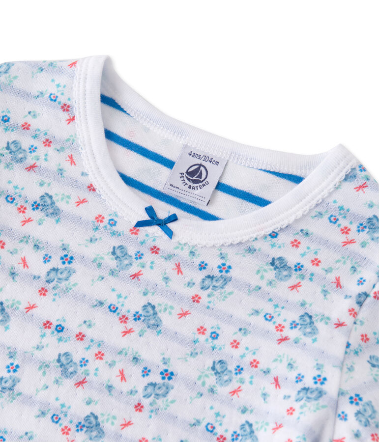 Wendbarer M&auml;dchen-Schlafanzug aus gedoppeltem Jersey weiss/blau/vielfarbig