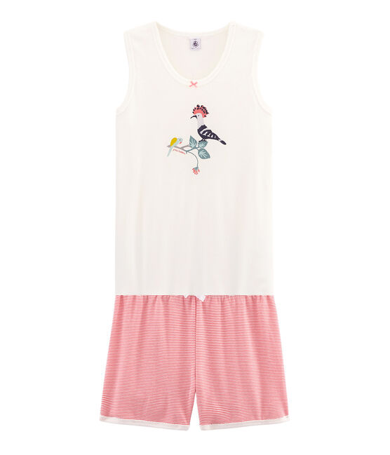 Rippstrick-Kurzpyjama für Mädchen rosa CUPCAKE/weiss MARSHMALLOW