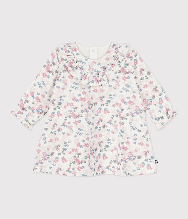 Lang&auml;rmeliges Baby-Kleid aus Baumwolle mit Blumenmuster naturfarben/vielfarbig