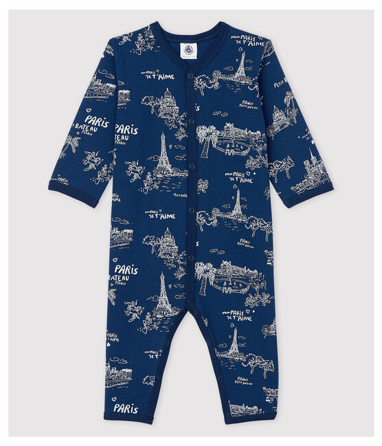 Fußloser Strampler aus Baumwolle mit Paris-Motiv im Toile-de-Jouy-Stil blau MEDIEVAL/weiss ECUME