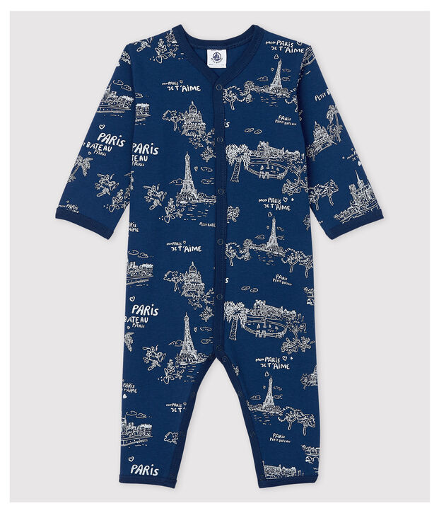 Fu&szlig;loser Strampler aus Baumwolle mit Paris-Motiv im Toile-de-Jouy-Stil blau/weiss