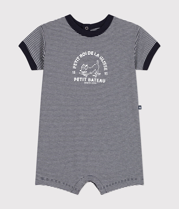 Kurzer Baby-Overall aus Jersey blau/weiss
