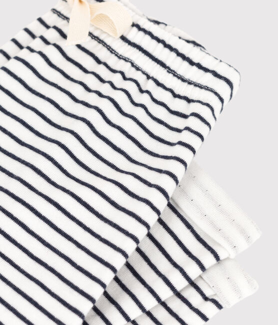 Gestreifte Babyhose aus Baumwoll-Doppeljersey weiss MARSHMALLOW/blau SMOKING