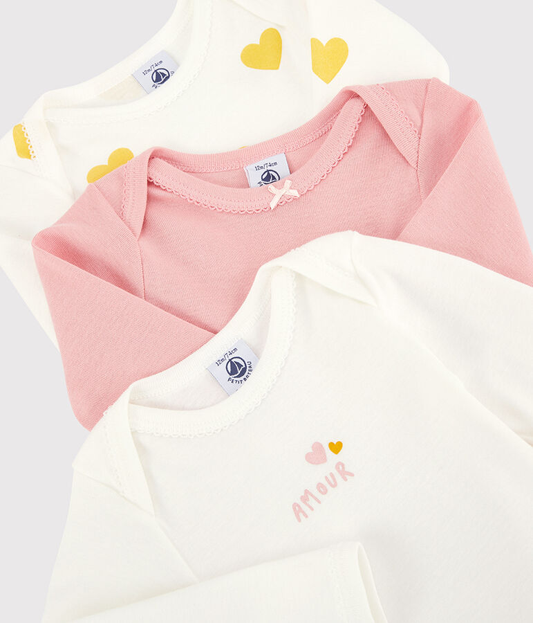 3er-Set lang&auml;rmelige Baby-Bodys aus Bio-Baumwolle f&uuml;r M&auml;dchen vielfarbig