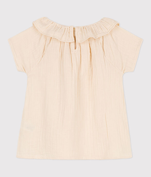 Kurz&auml;rmelige Kinderbluse  f&uuml;r M&auml;dchen aus Musselinstoff naturfarben
