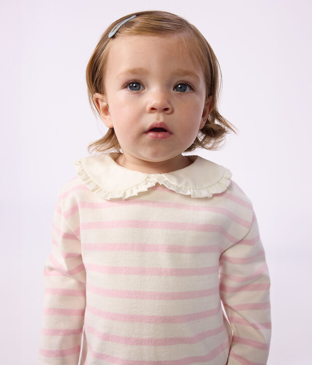 Baby-Streifenshirt mit Kragen aus Baumwolle rosa/rosa
