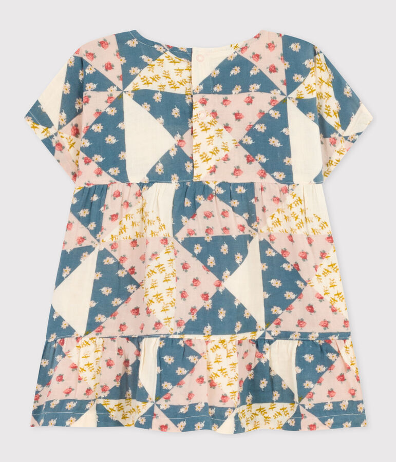 Kurz&auml;rmeliges Babykleid aus bedruckter Musselin naturfarben/vielfarbig