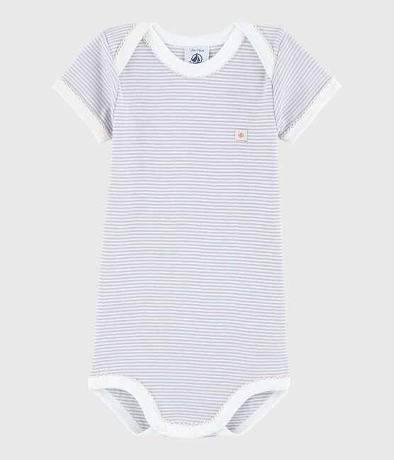 Kurzärmeliger Baby-Body Mädchen rosa SILENE/weiss MARSHMALLOW