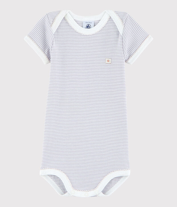 Kurz&auml;rmeliger Baby-Body M&auml;dchen violett/weiss