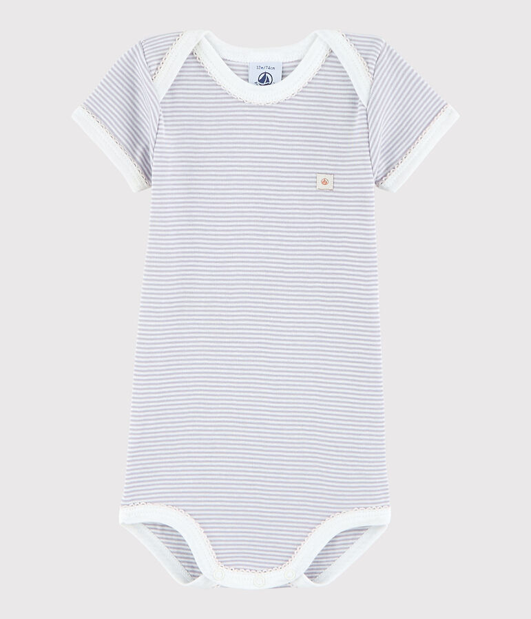 Kurz&auml;rmeliger Baby-Body M&auml;dchen violett/weiss