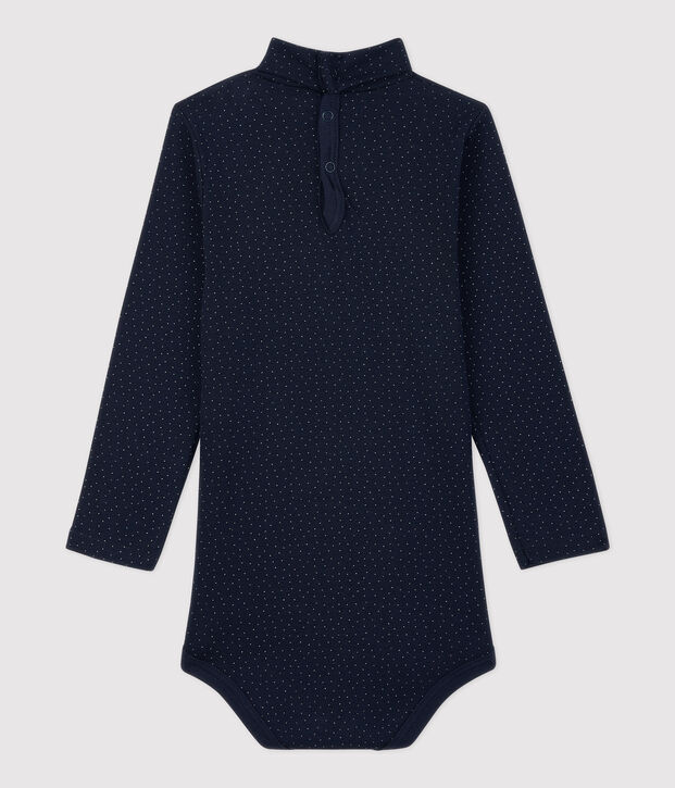 Baby-Body aus Baumwolle. blau/weiss