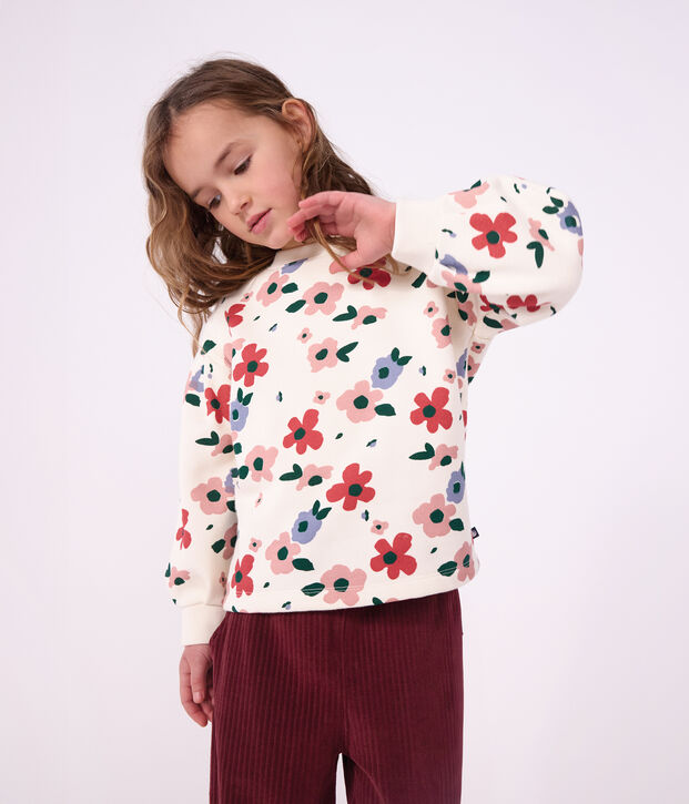 Kinder-Sweatshirt aus Baumwolle mit Blumenmotiv naturfarben/vielfarbig