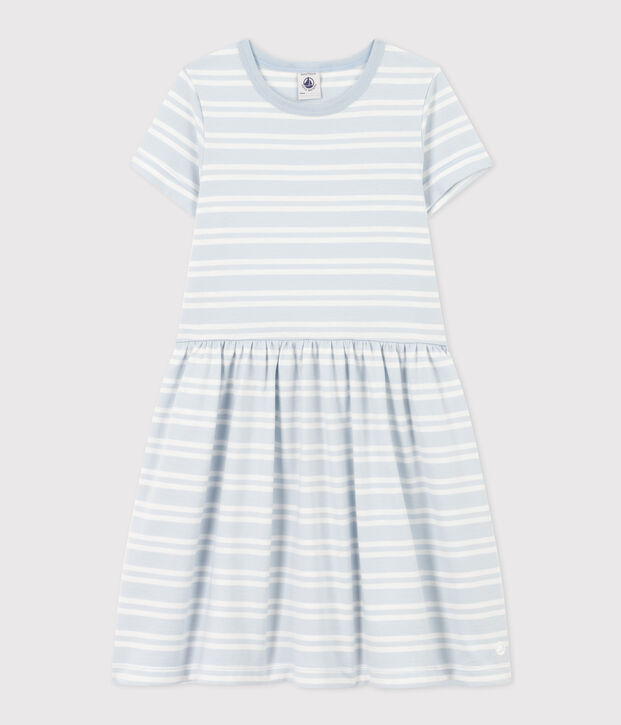 Gestreiftes Kinderkleid aus Baumwolle f&uuml;r M&auml;dchen blau/weiss