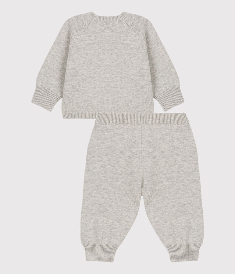 Zweiteiliges Baby-Set aus Woll- und Baumwoll-Strick grau BELUGA CHINE