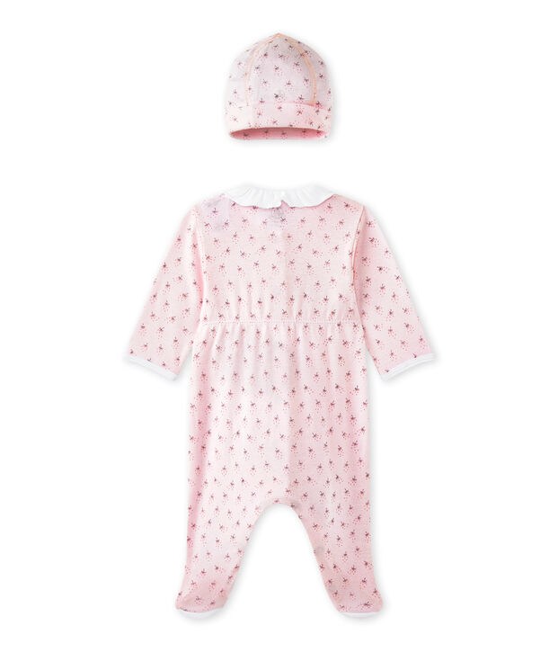 Baby-M&auml;dchen-Strampler und M&uuml;tze f&uuml;r Neugeborene rosa/vielfarbig