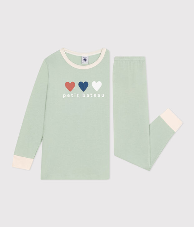 Unifarbener Kinderpyjama aus Baumwolle gr&uuml;n