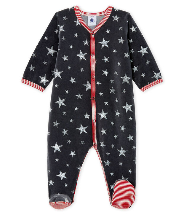 Baby-Strampler aus Samt f&uuml;r Jungen grau/grau