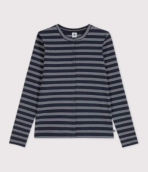 Damen-Cardigan aus Baumwolle mit Streifen blau/weiss