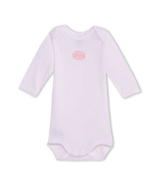Baby-Body für Mädchen, Langarm, geringelt rosa VIENNE/weiss ECUME