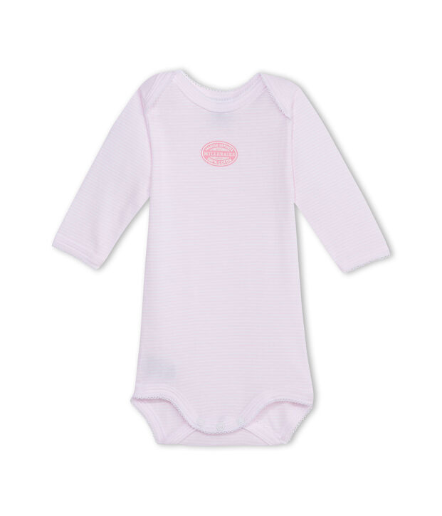 Baby-Body f&uuml;r M&auml;dchen, Langarm, geringelt rosa/weiss