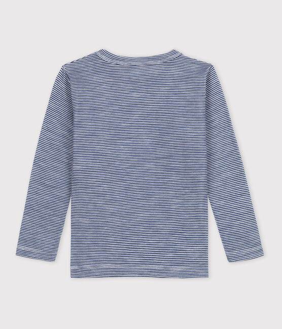 Langärmeliges T-Shirt aus Wolle und Baumwolle mit Ringelstreifen blau MEDIEVAL/weiss MARSHMALLOW