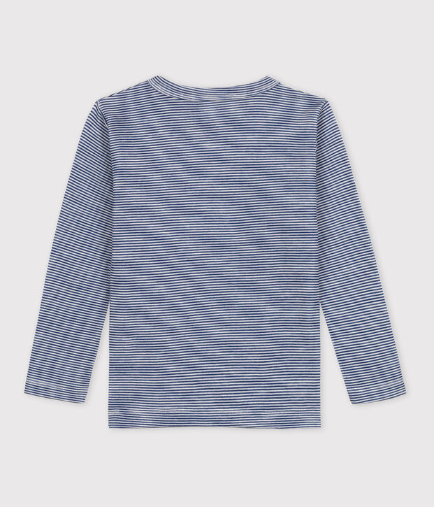 Lang&auml;rmeliges T-Shirt aus Wolle und Baumwolle mit Ringelstreifen blau/weiss
