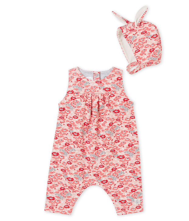Lange Baby M&auml;dchenLatzhose und Haube vielfarbig