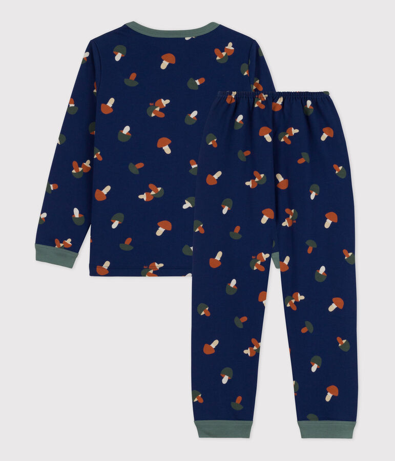 Kinderpyjama aus Molton mit Pilzmotiv blau/vielfarbig