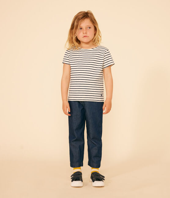 Gestreiftes T-Shirt aus geflammtem Jersey Kinder/Mädchen weiss AVALANCHE/blau SMOKING