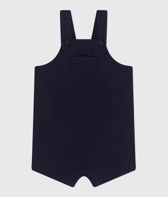 Kurzbeinige Baby-Latzhose aus einfarbigem Musselin-Stoff blau SMOKING