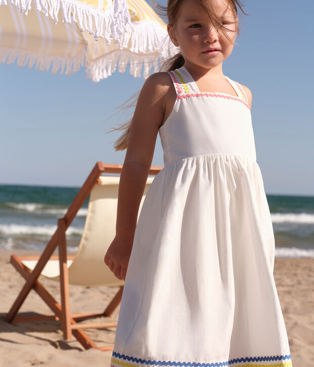 Langes Kinder-Tr&auml;gerkleid aus Baumwolle weiss