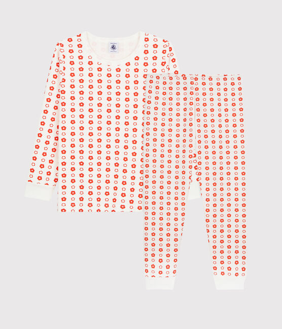 Kinderpyjama aus Bio-Baumwolle mit grafischem Printmuster weiss MARSHMALLOW/ SPICY