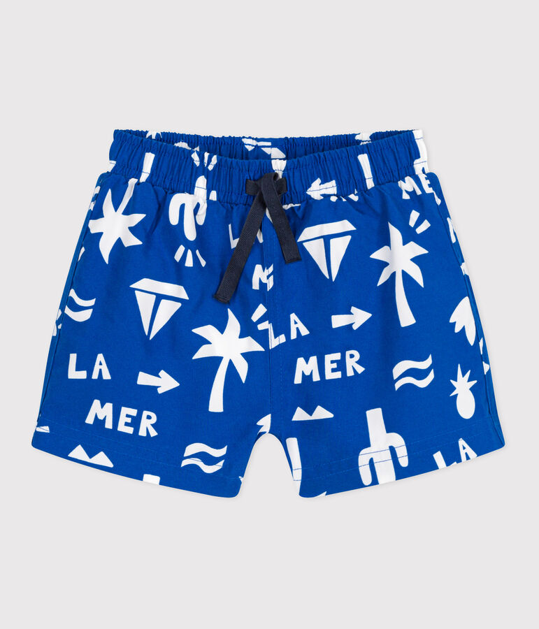 Baby-Badeshorts mit Strandmotiven blau/weiss