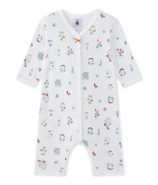 Bedruckter Baby-Mädchen-Strampler ohne Fuß weiss ECUME/weiss MULTICO