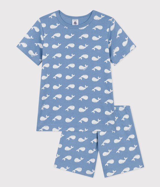 Kurzer Kinderpyjama aus Baumwolle mit Walmuster blau BEACH/ MARSHMALLOW