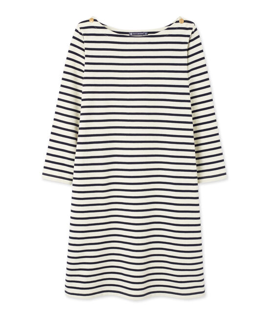 Robe marinière femme en jersey lourd beige COQUILLE/blau SMOKING